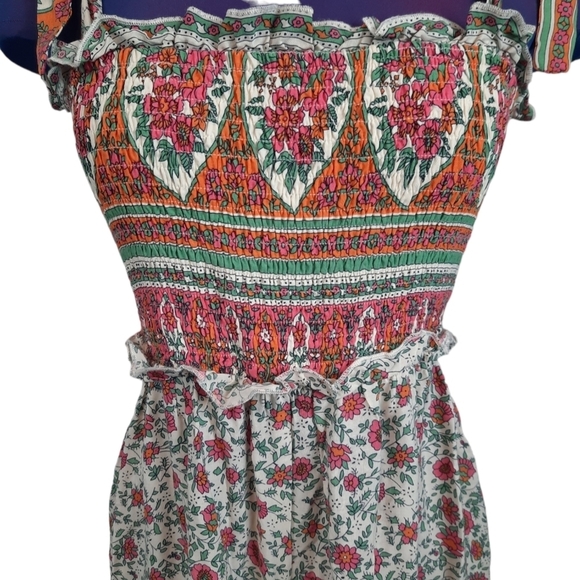 Lulu's Perfect Moments Cream Print Smocked Tie-Strap Culotte Jumpsuit Size Small - Picture 4 of 12